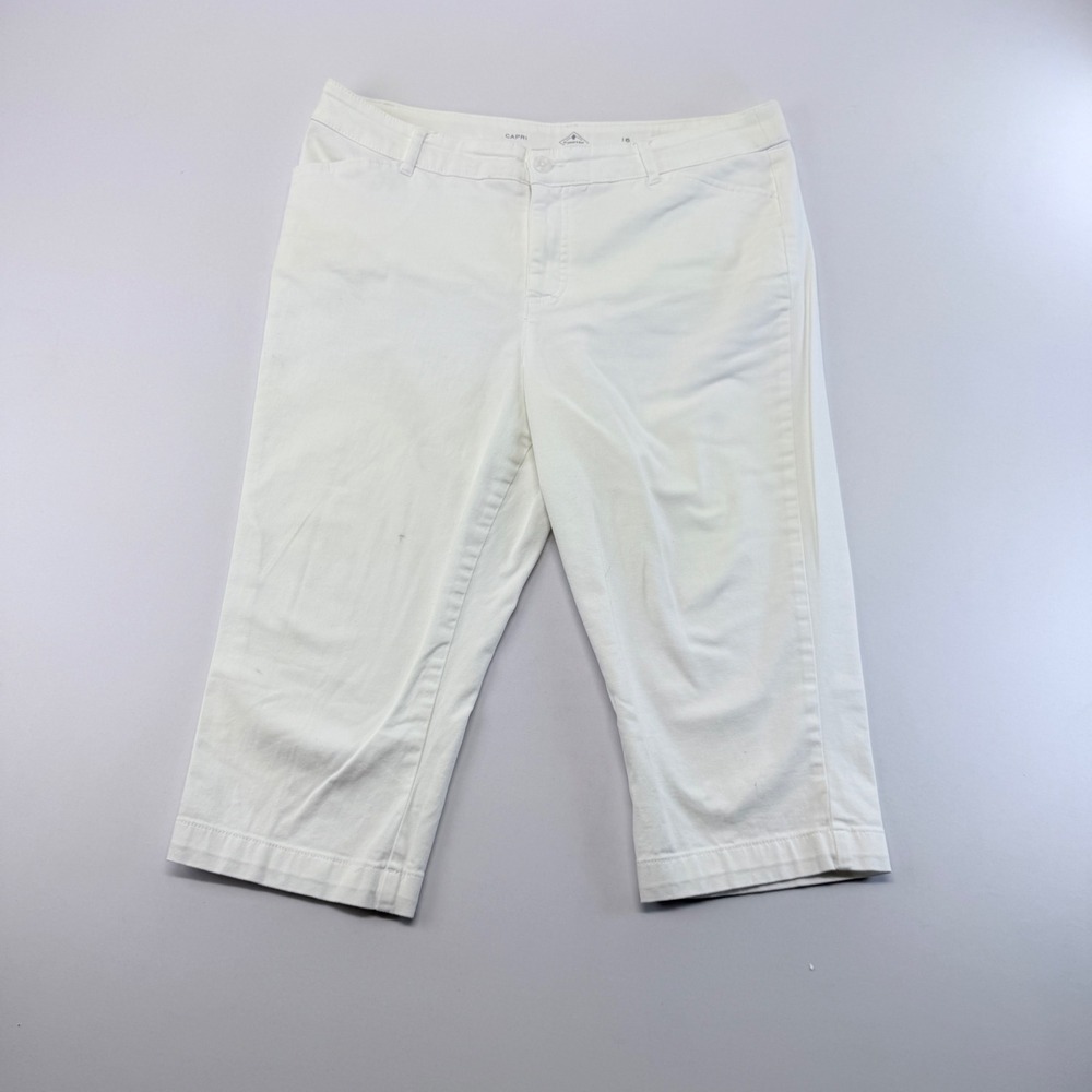 St Johns Bay Womens White Capri Pants Size 16 Mid Rise Cotton Blend Cropped